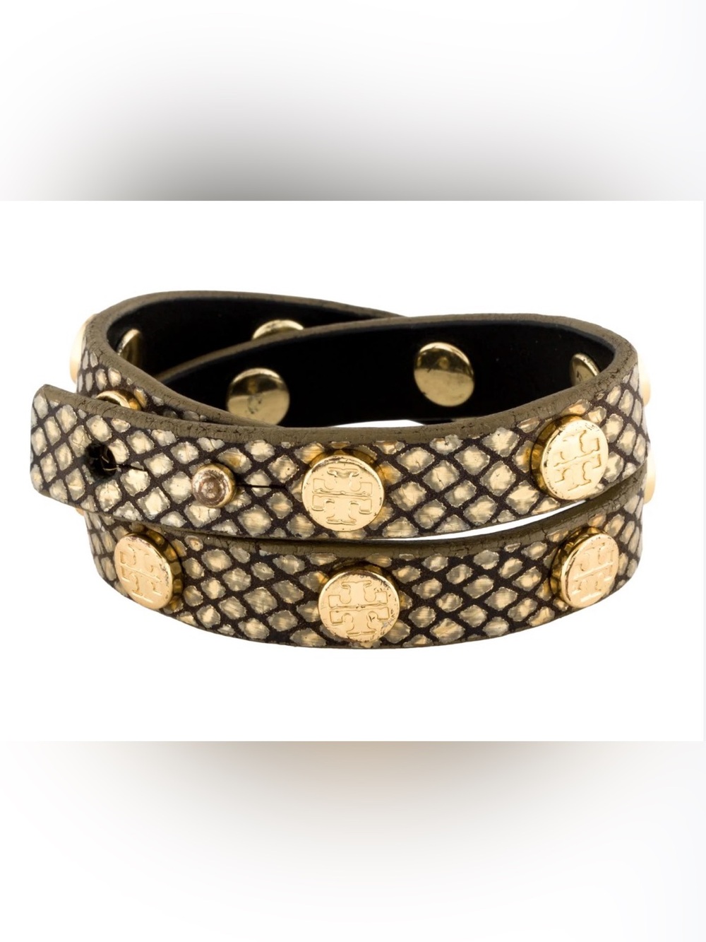 Tory Burch Gold-Emblem Snake-Embossed Double Wrap Bracelet EUC - Picture 1 of 4